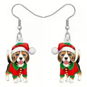 Acrylic Christmas BEAGLE Dog Dangle Earrings